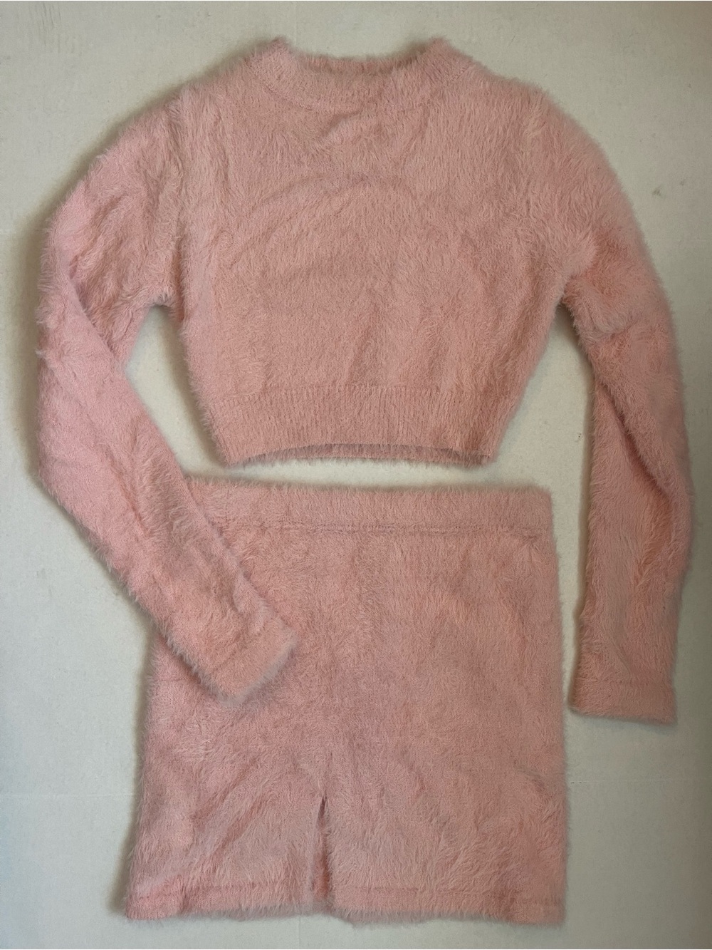 Soft Pink Fuzzy Crop Sweater & Skirt Set
